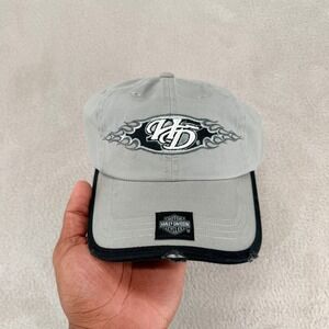 VTG Harley Davidson Motorcycles Strapback Cap Hat Womens OS Gray Distressed Brim